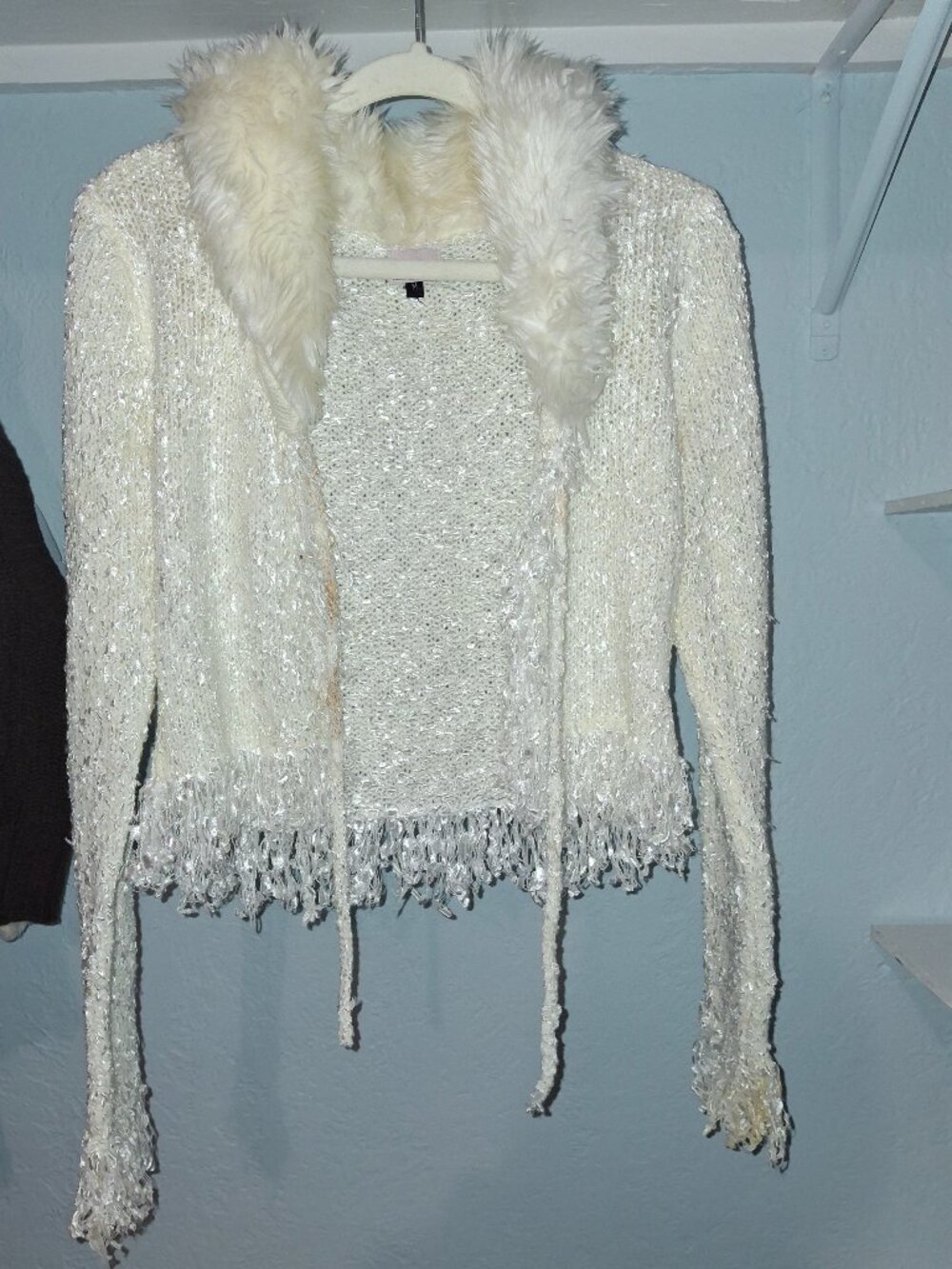 Y2K White Fringe Sweater
